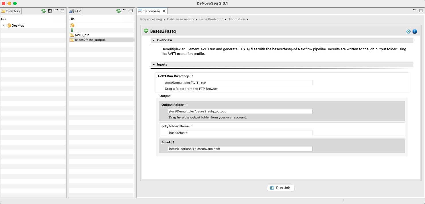 Figure 9: Using the GPRO interface for Bases2Fastq.